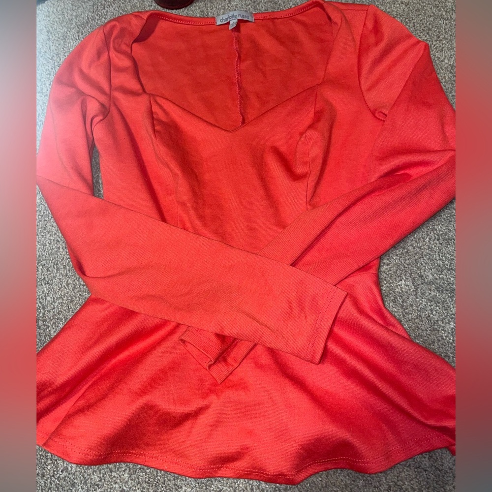 Charlotte Russe Pinkish red long sleeve peplum top. Size S